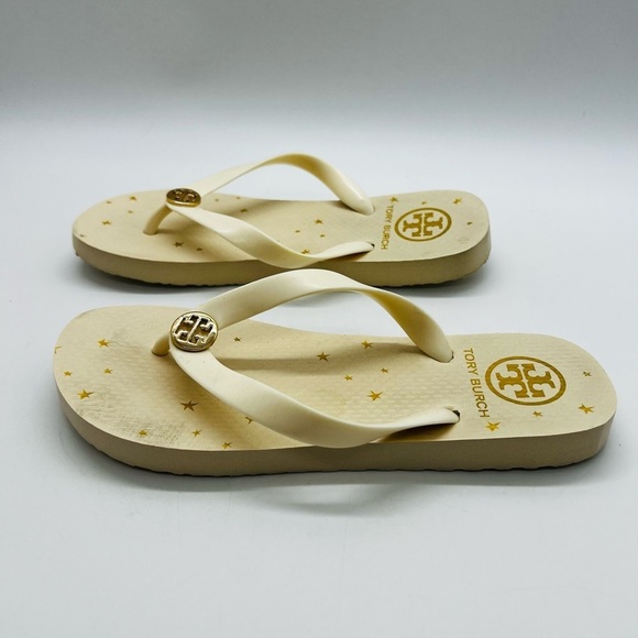 Tory Burch Cream Flip Flops with Gold Accents estimated size 6 - Picture 2 of 14
